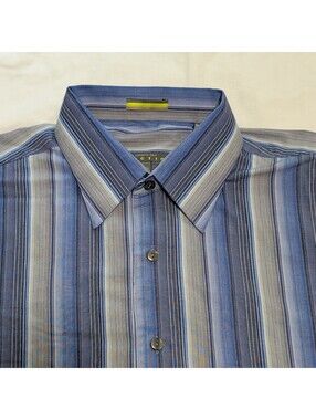 Kenneth Cole Reaction Men’s Classic Fit Blue Gray Striped Shirt 16.5 34/35